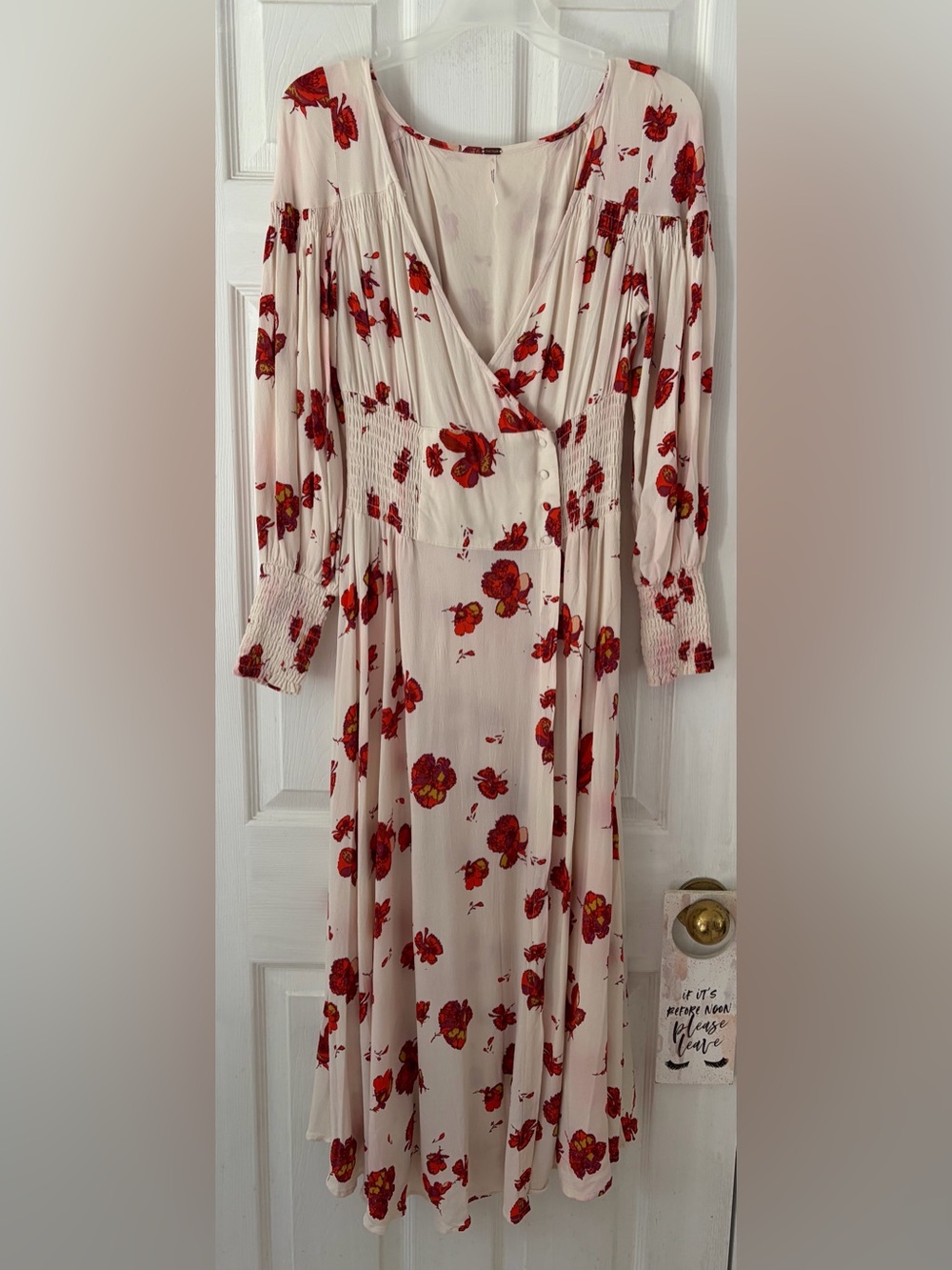 Free People Cream Maxi Dress with Red Floral Print